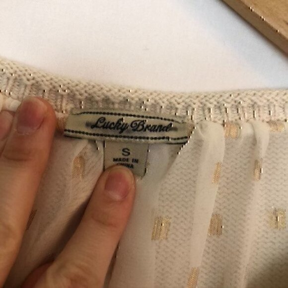 LUCKY BRAND Split Back Sweater Beige Cream Oatmeal Twofer Metallic Mixed Media S - Picture 6 of 10